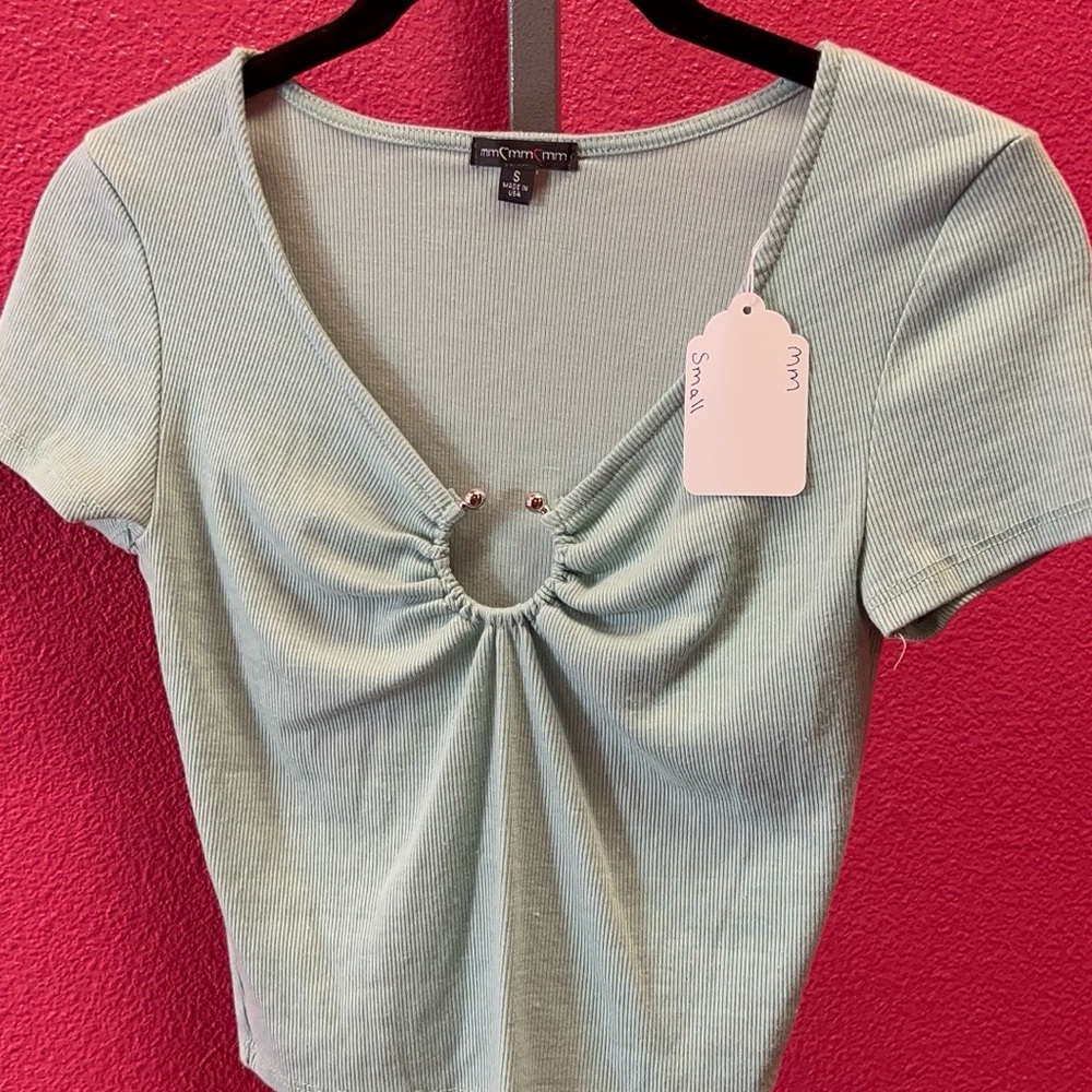 Mint Ring-Front Ribbed Crop Top by Mmm